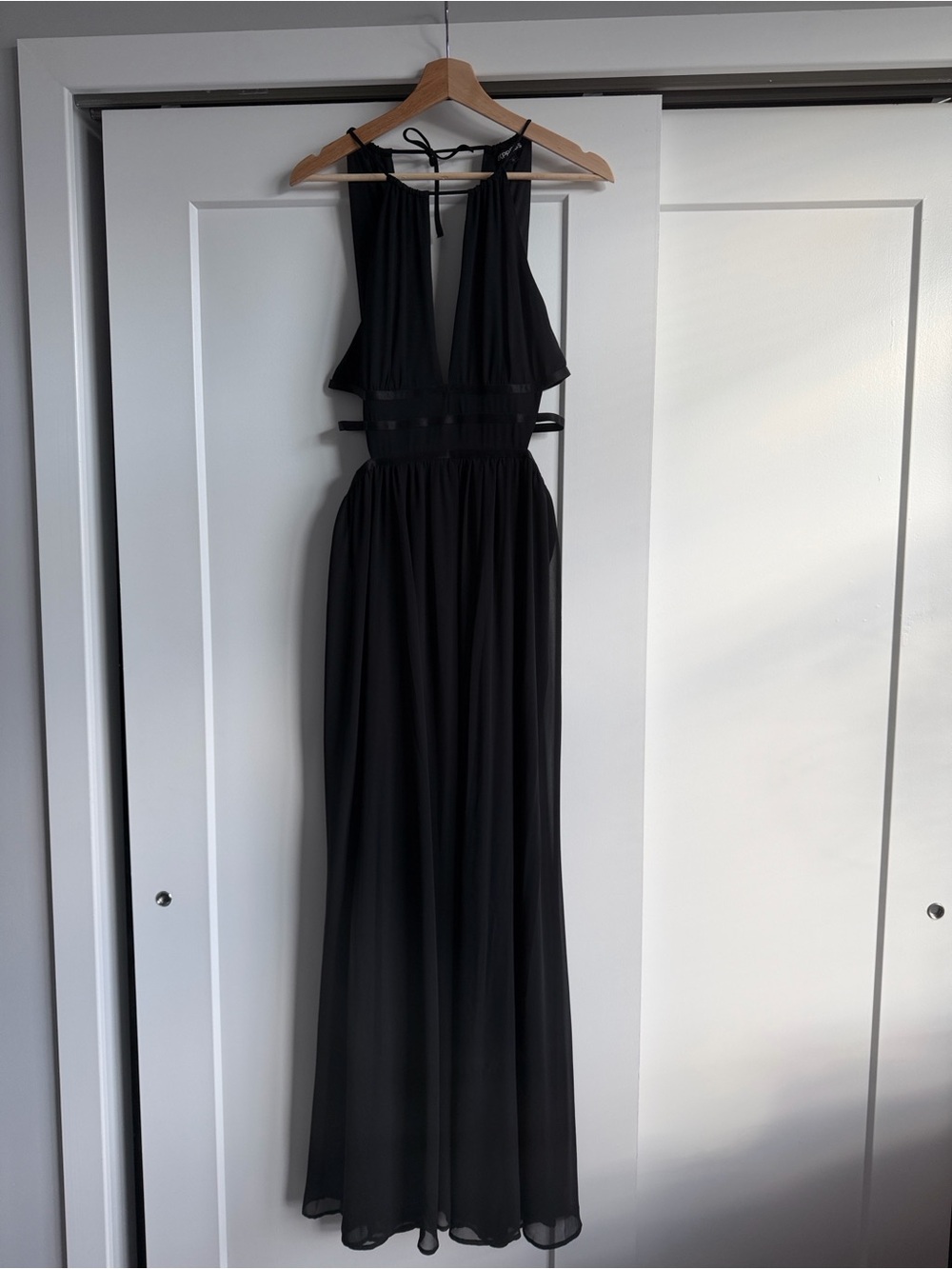 Express Black Halter Maxi Dress with Sheer Waistband